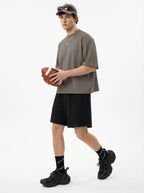 230GSM Men's Combed Cotton Plain Knit Boxy T-Shirt Coffee Gray