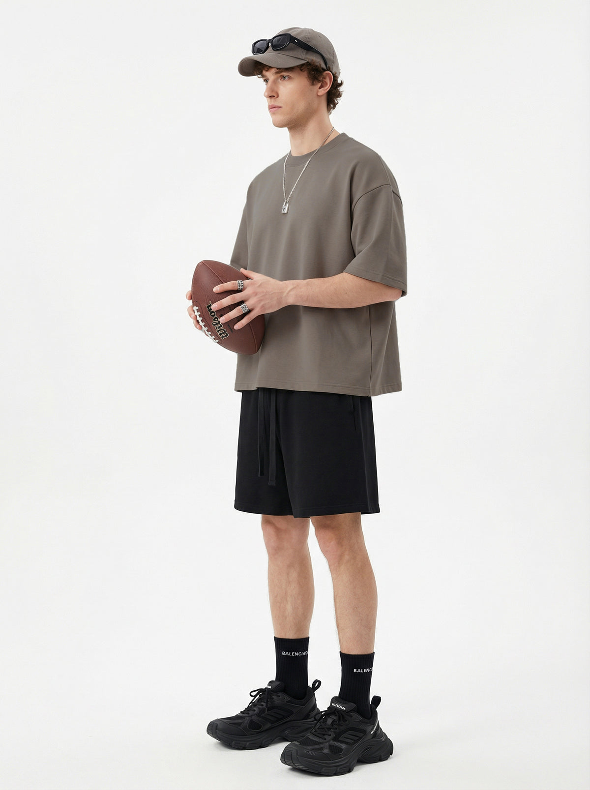230GSM Men's Combed Cotton Plain Knit Boxy T-Shirt Coffee Gray