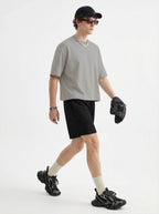 230GSM Men's Combed Cotton Plain Knit Boxy T-Shirt Light Gray