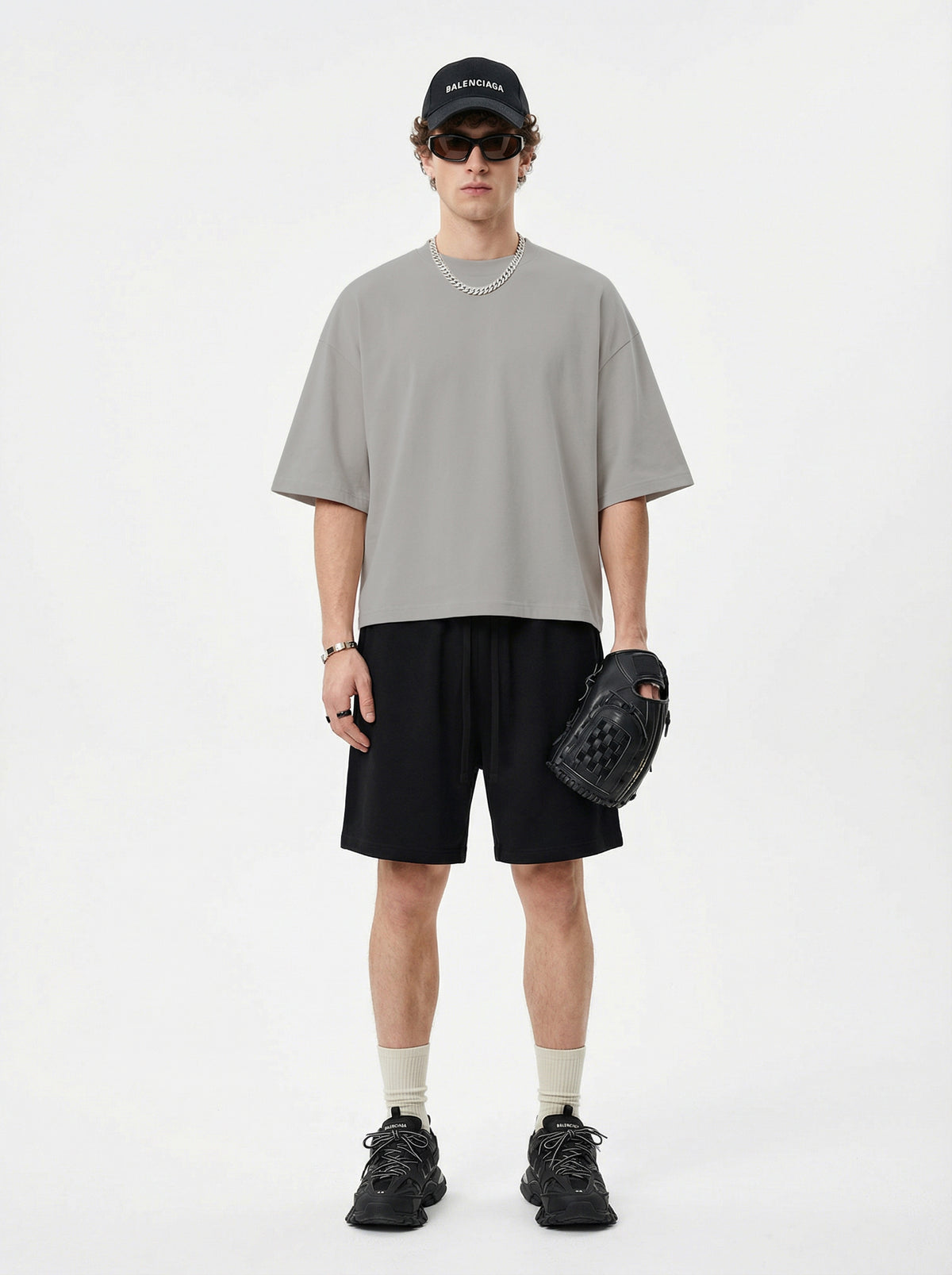 230GSM Men's Combed Cotton Plain Knit Boxy T-Shirt Light Gray