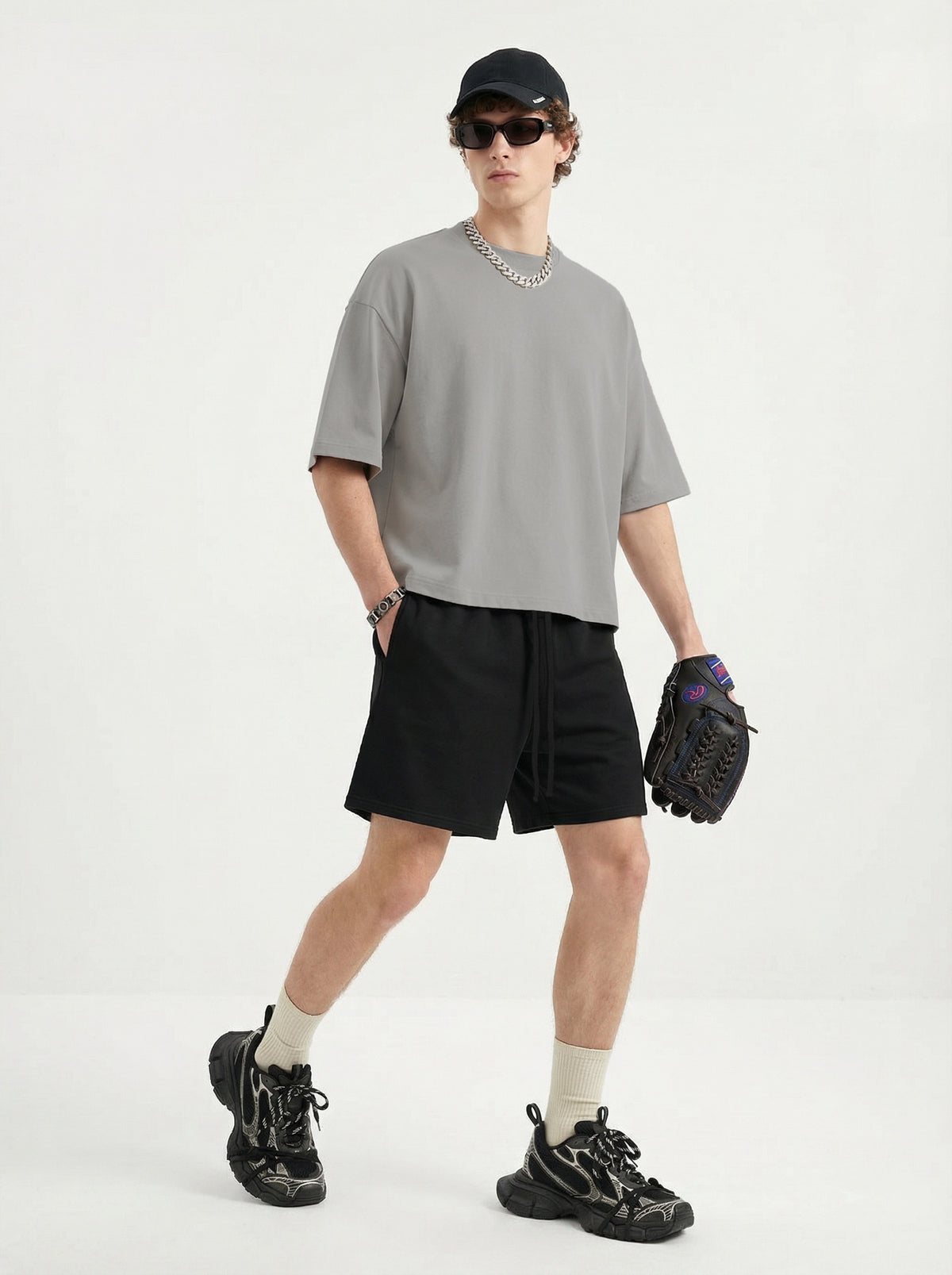 230GSM Men's Combed Cotton Plain Knit Boxy T-Shirt Light Gray