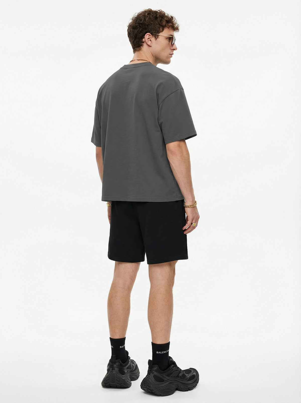 230GSM Men's Combed Cotton Plain Knit Boxy T-Shirt Dark Gray