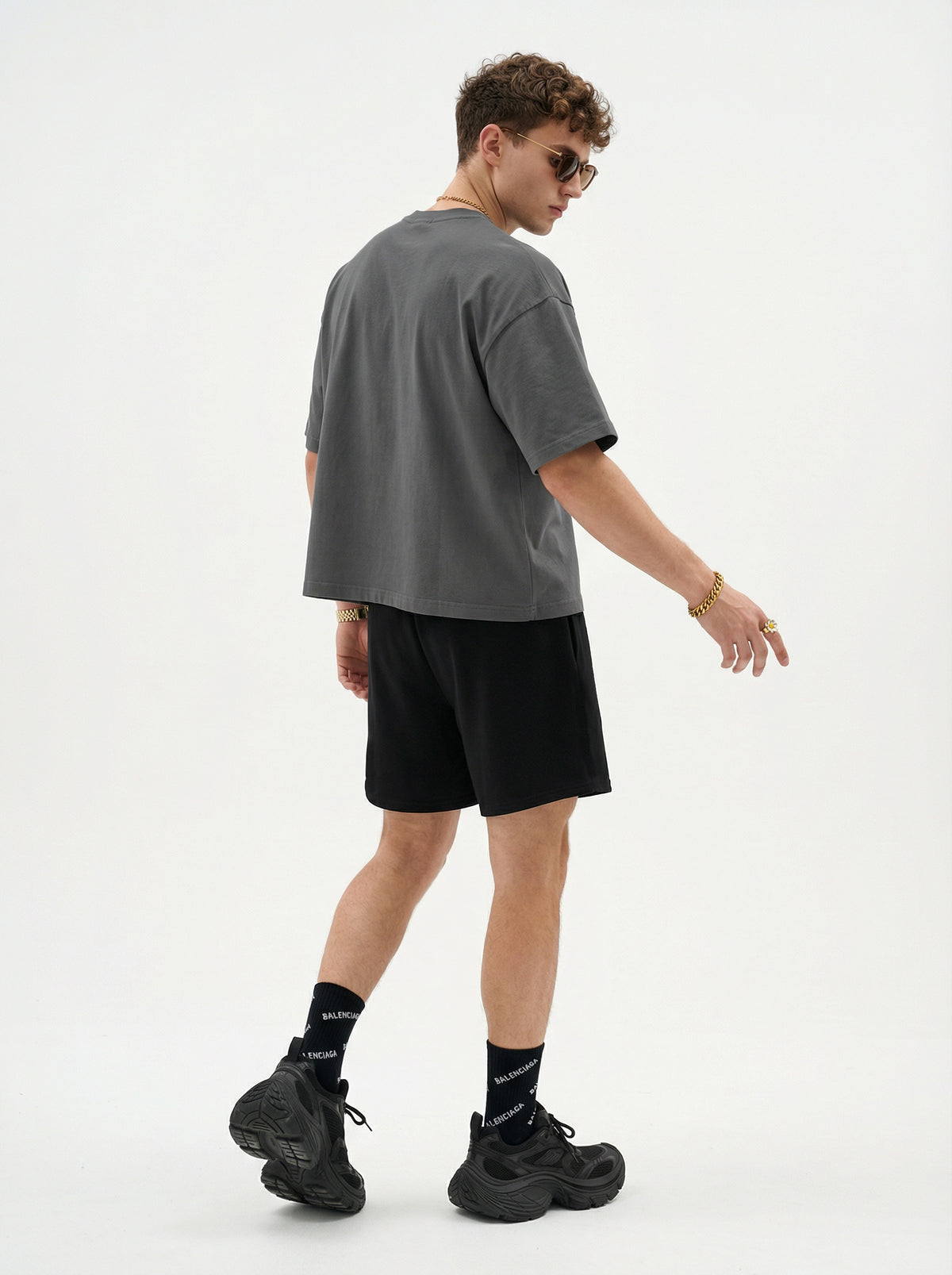 230GSM Men's Combed Cotton Plain Knit Boxy T-Shirt Dark Gray