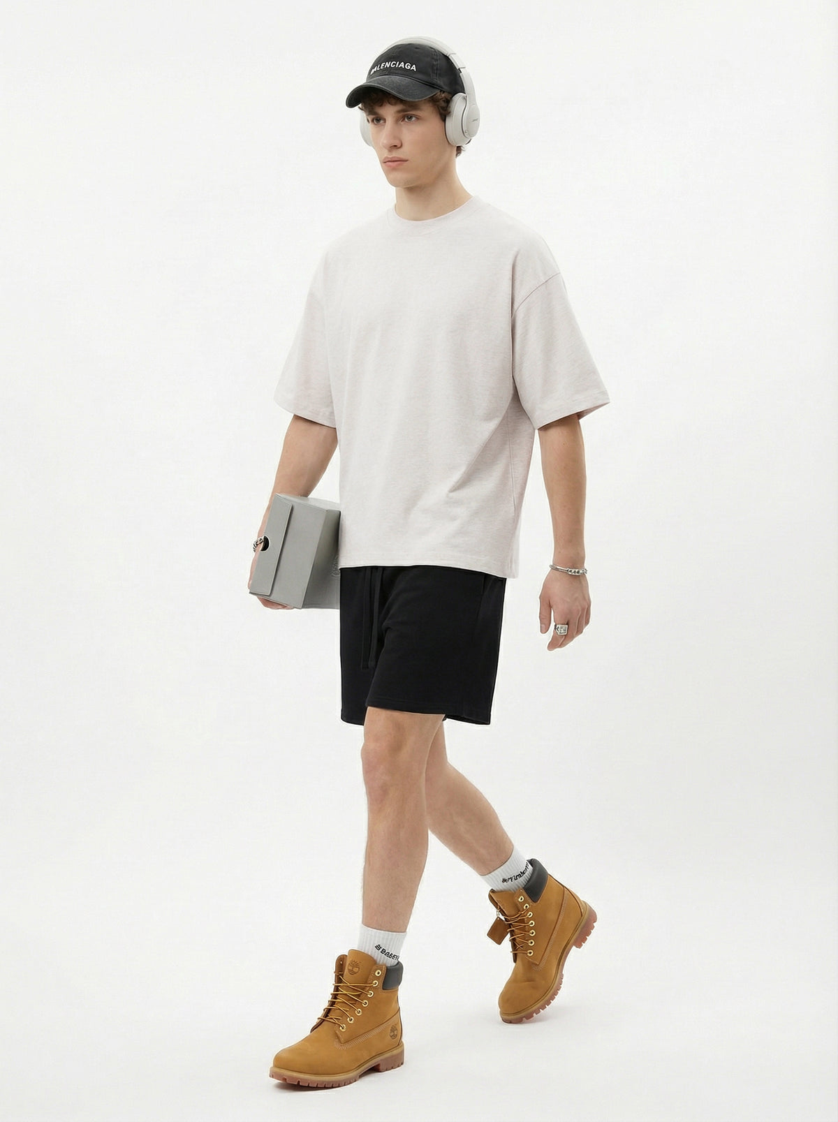 230GSM Men's Combed Cotton Plain Knit Boxy T-Shirt Heather Gray