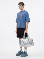 230GSM Men's Combed Cotton Plain Knit Boxy T-Shirt Denim Blue