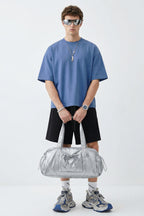 230GSM Men's Combed Cotton Plain Knit Boxy T-Shirt Denim Blue