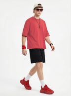230GSM Men's Combed Cotton Plain Knit Boxy T-Shirt Orange