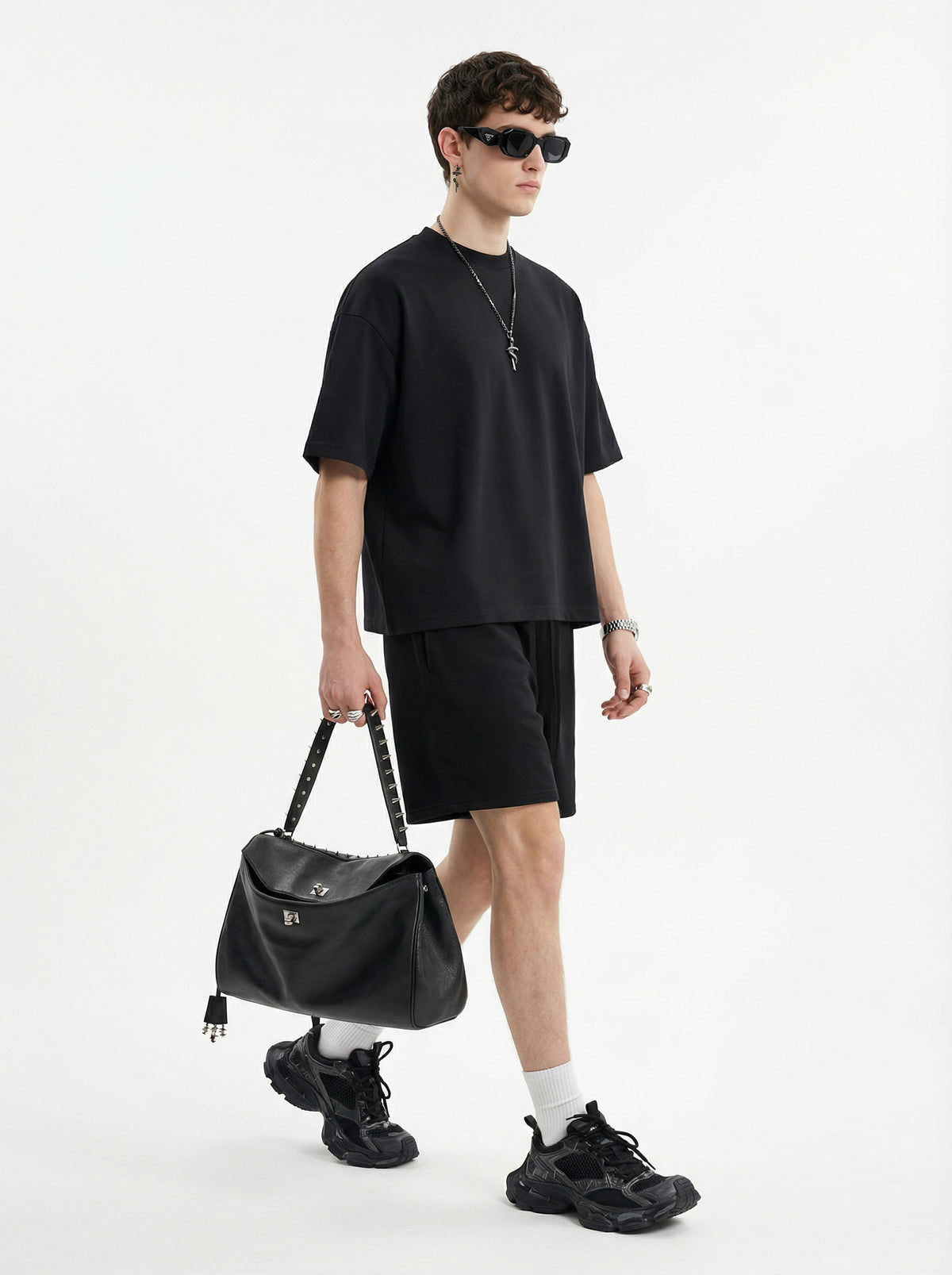 230GSM Men's Combed Cotton Plain Knit Boxy T-Shirt Black