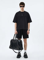 230GSM Men's Combed Cotton Plain Knit Boxy T-Shirt Black