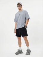230GSM Men's Combed Cotton Plain Knit Boxy T-Shirt Mid Heather Gray