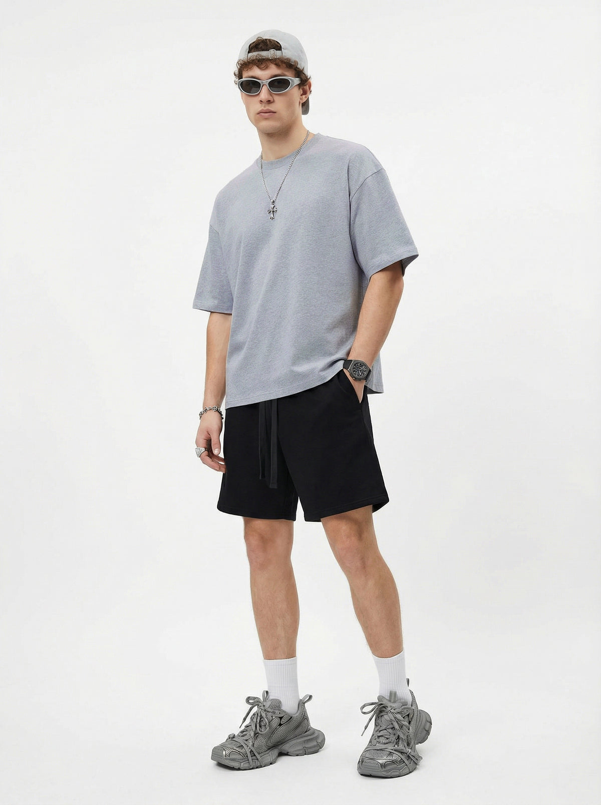 230GSM Men's Combed Cotton Plain Knit Boxy T-Shirt Mid Heather Gray