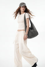 200GSM Women’s High-Stretch Slim Straight Pants Beige Apricot