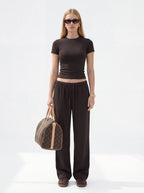 200GSM Women’s High-Stretch Slim Straight Pants Coffee