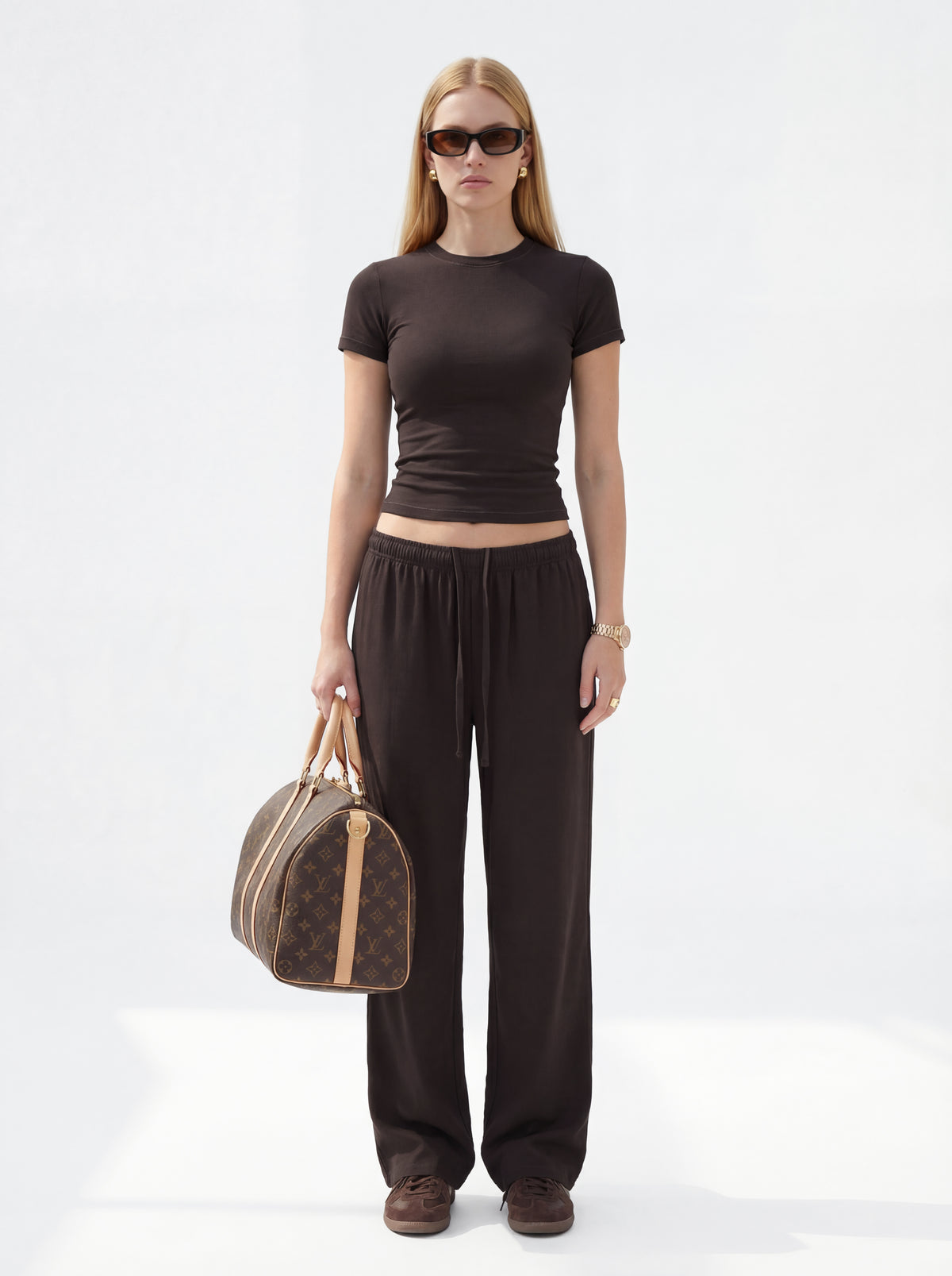 200GSM Women’s High-Stretch Slim Straight Pants Coffee