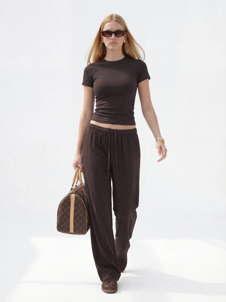 200GSM Women’s High-Stretch Slim Straight Pants Coffee