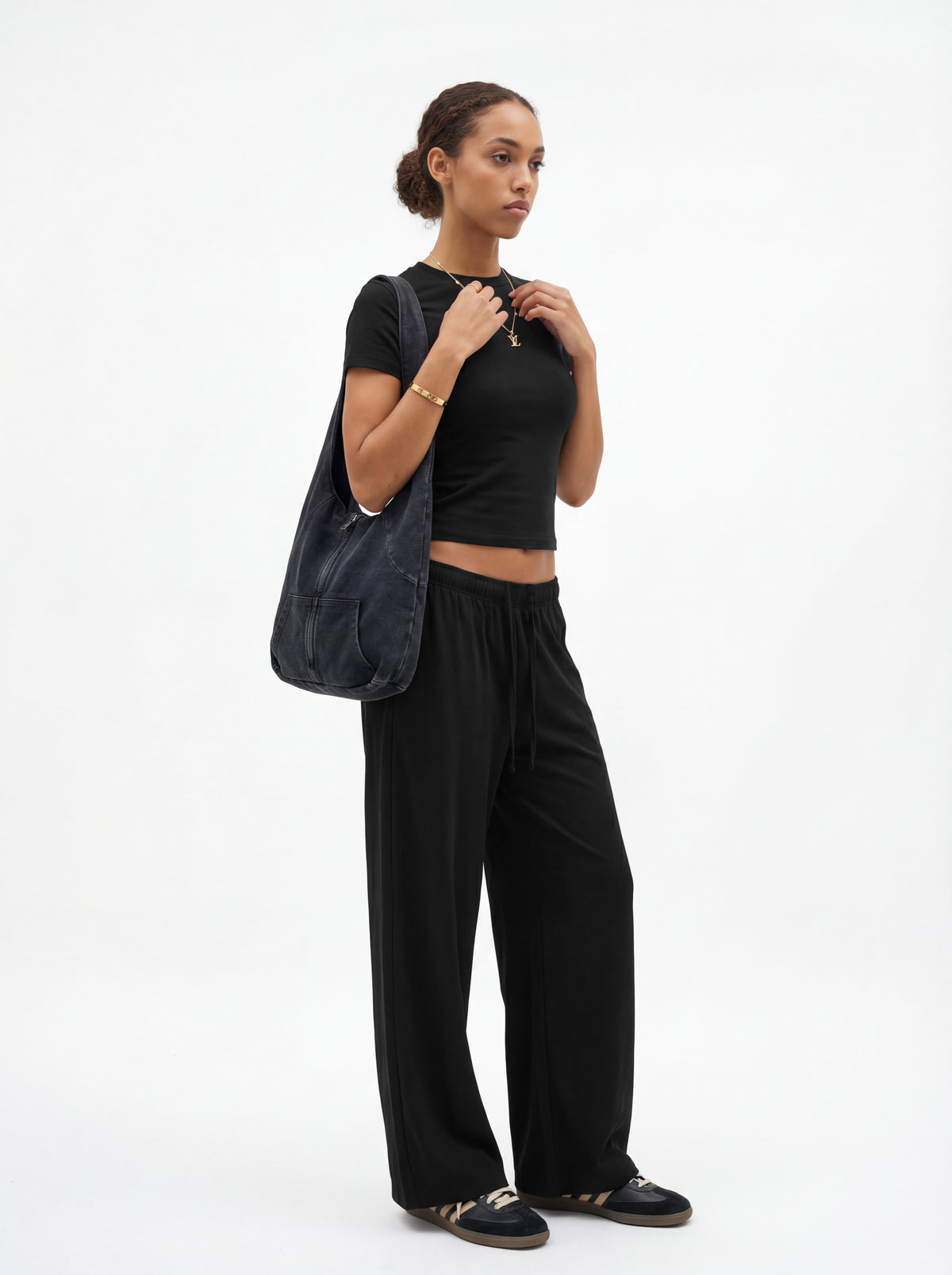 200GSM Women’s High-Stretch Slim Straight Pants Black