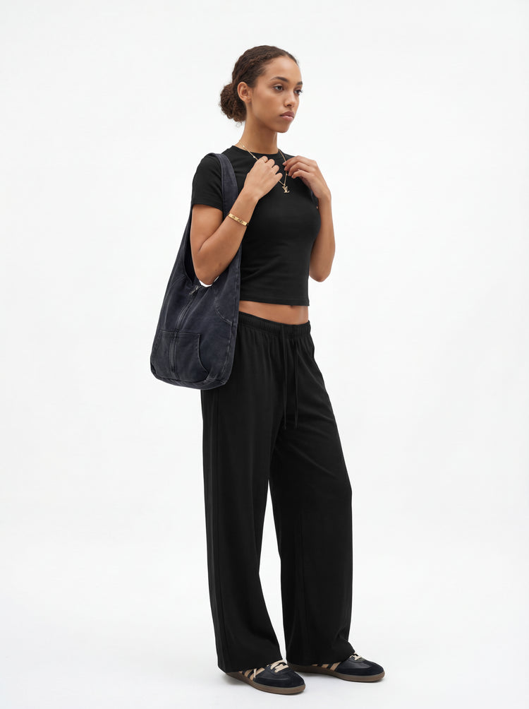 200GSM Women’s High-Stretch Slim Straight Pants Black