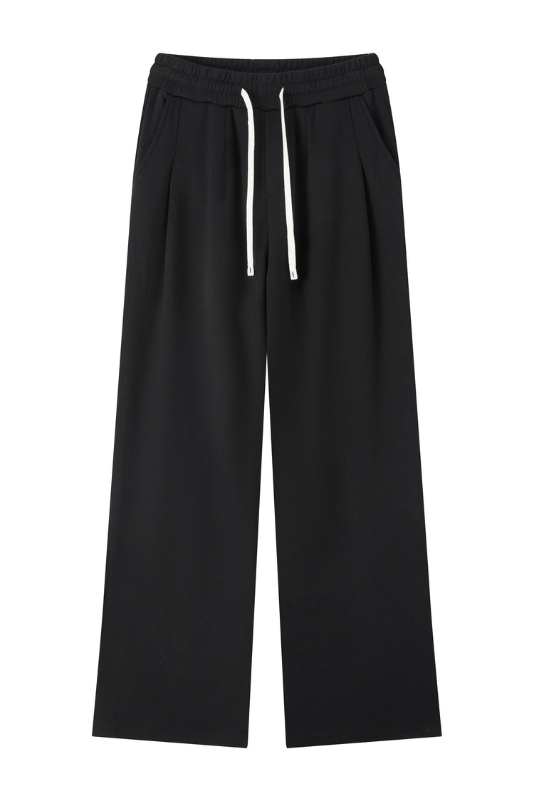 320GSM Men's Old Money Textured Straight-Leg Pants Black