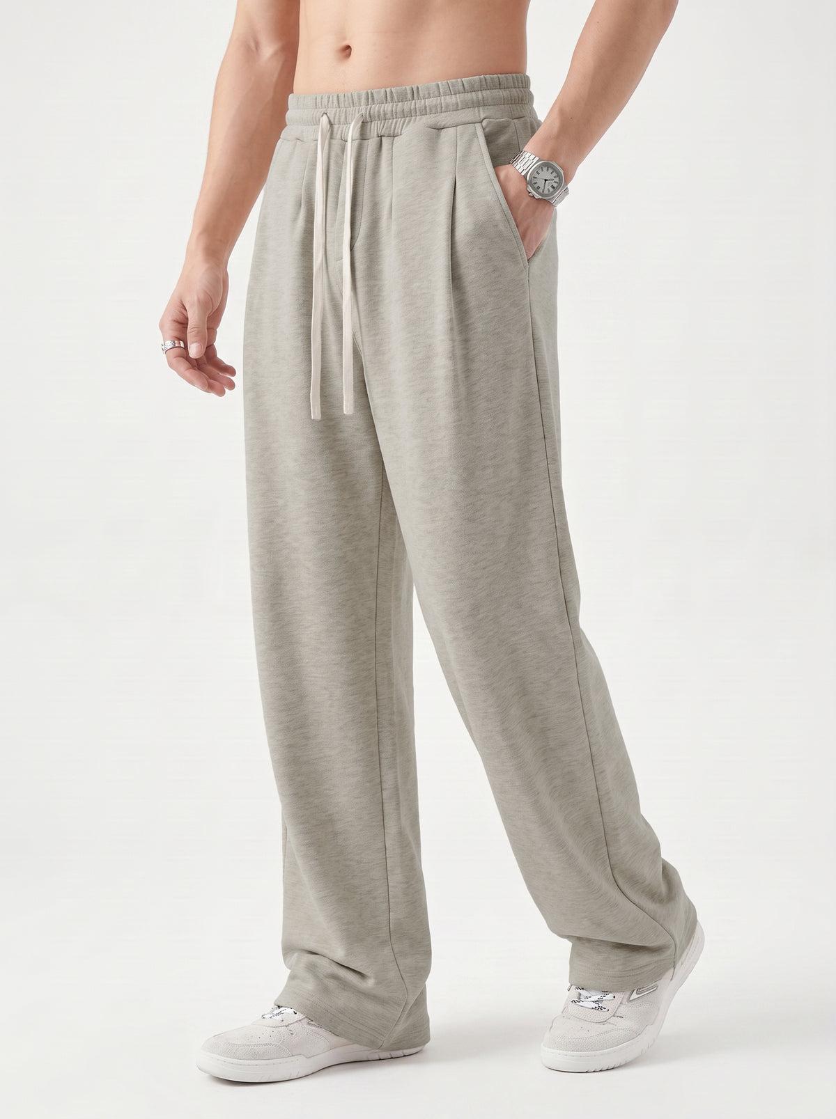 320GSM Men's Old Money Textured Straight-Leg Pants Oat Gary