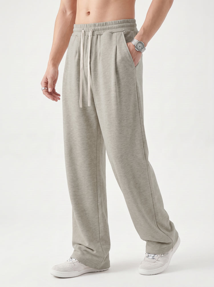 320GSM Men's Old Money Textured Straight-Leg Pants Oat Gary