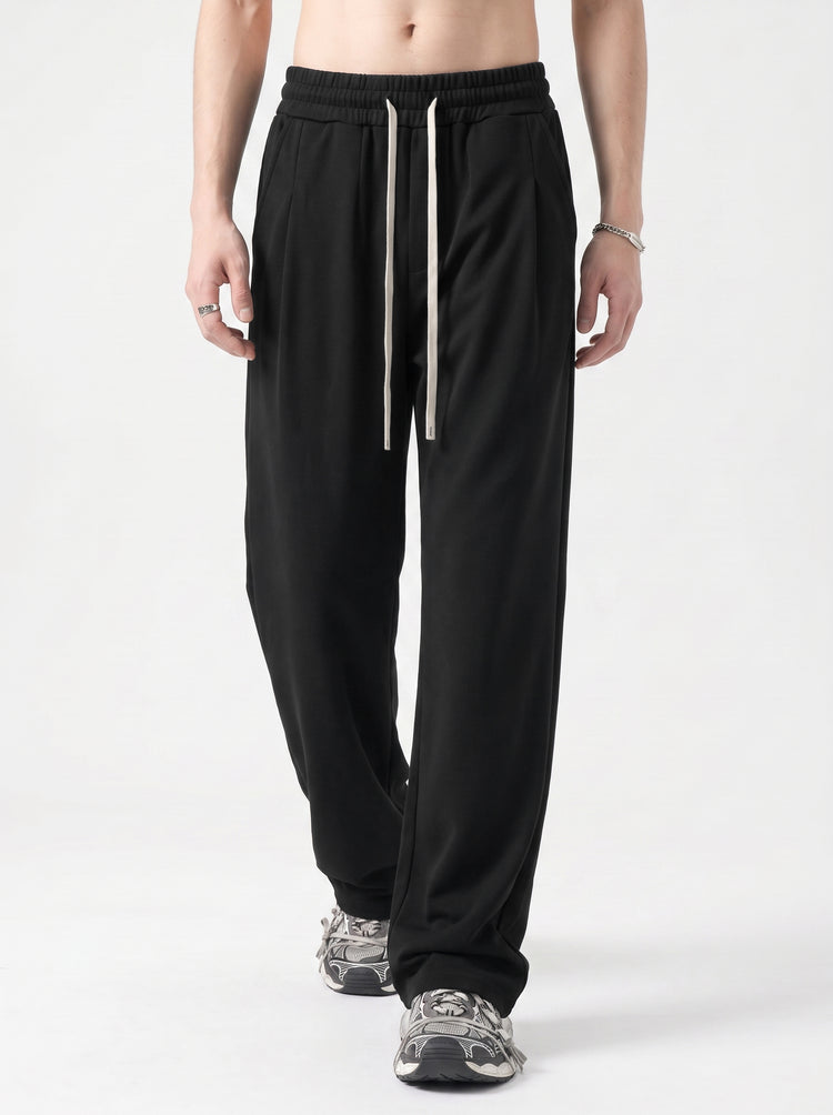 320GSM Men's Old Money Textured Straight-Leg Pants Black
