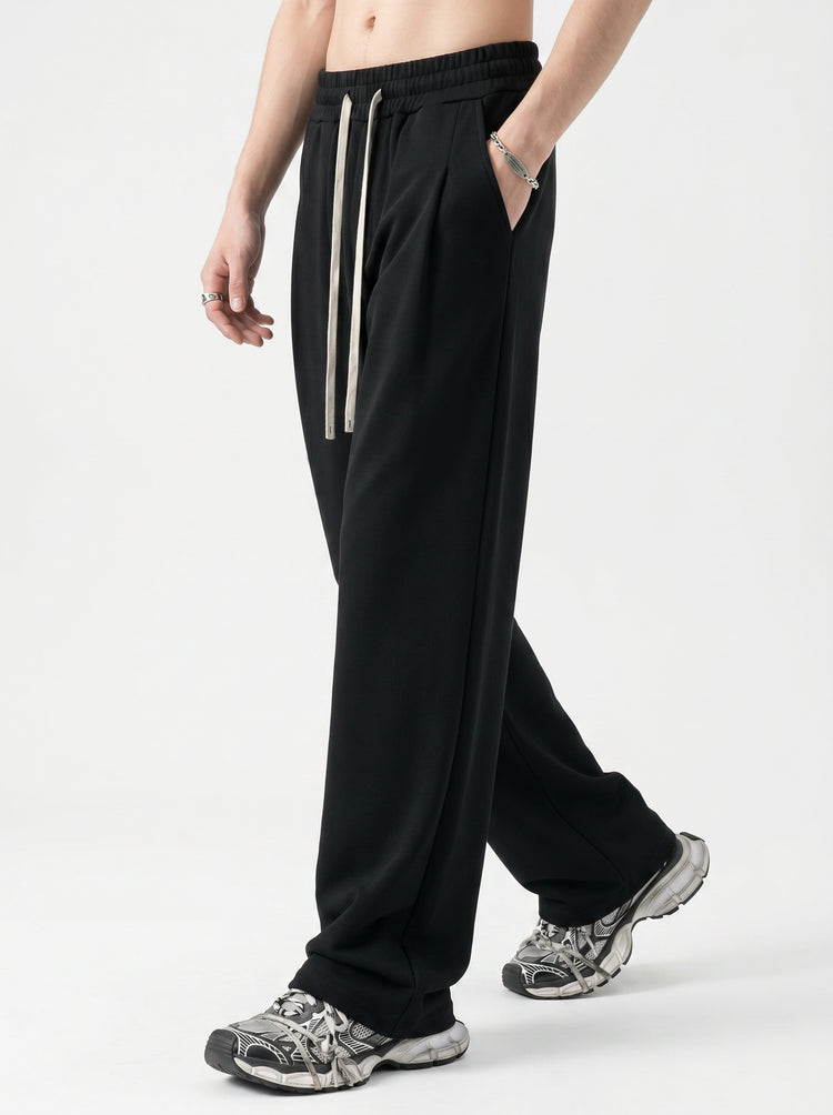 320GSM Men's Old Money Textured Straight-Leg Pants Black