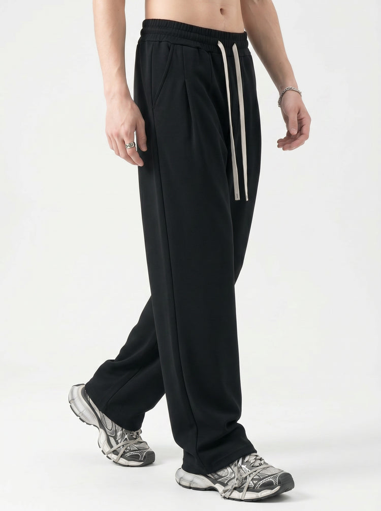 320GSM Men's Old Money Textured Straight-Leg Pants Black
