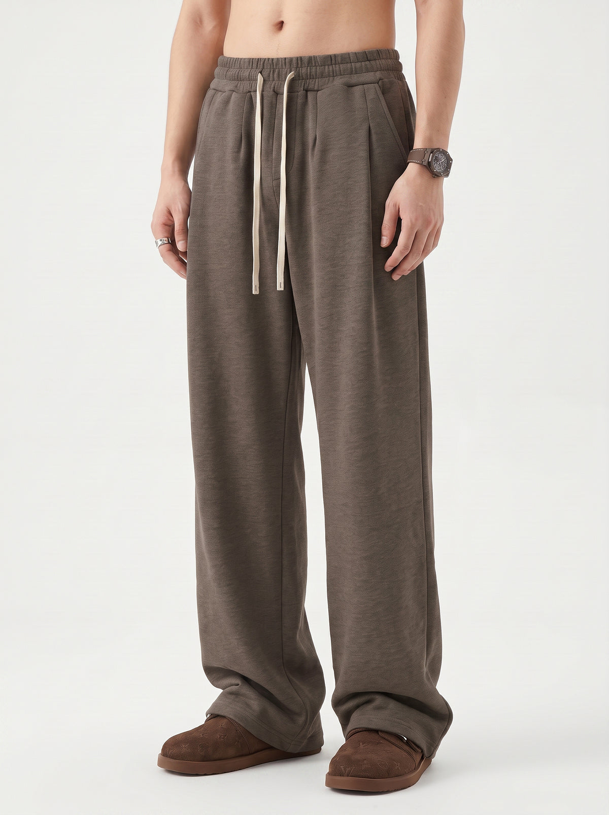 320GSM Men's Old Money Textured Straight-Leg Pants Selenphine