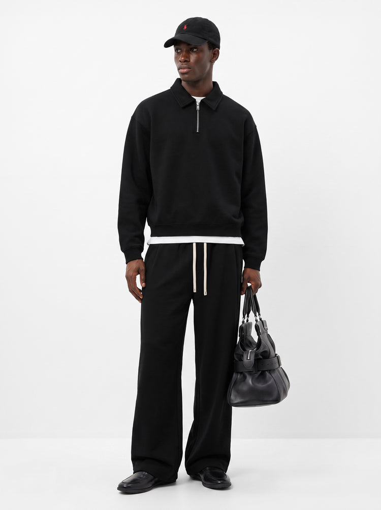 320GSM Men's Old Money Convertible-Collar Half-Zip Polo Sweatshirt Black