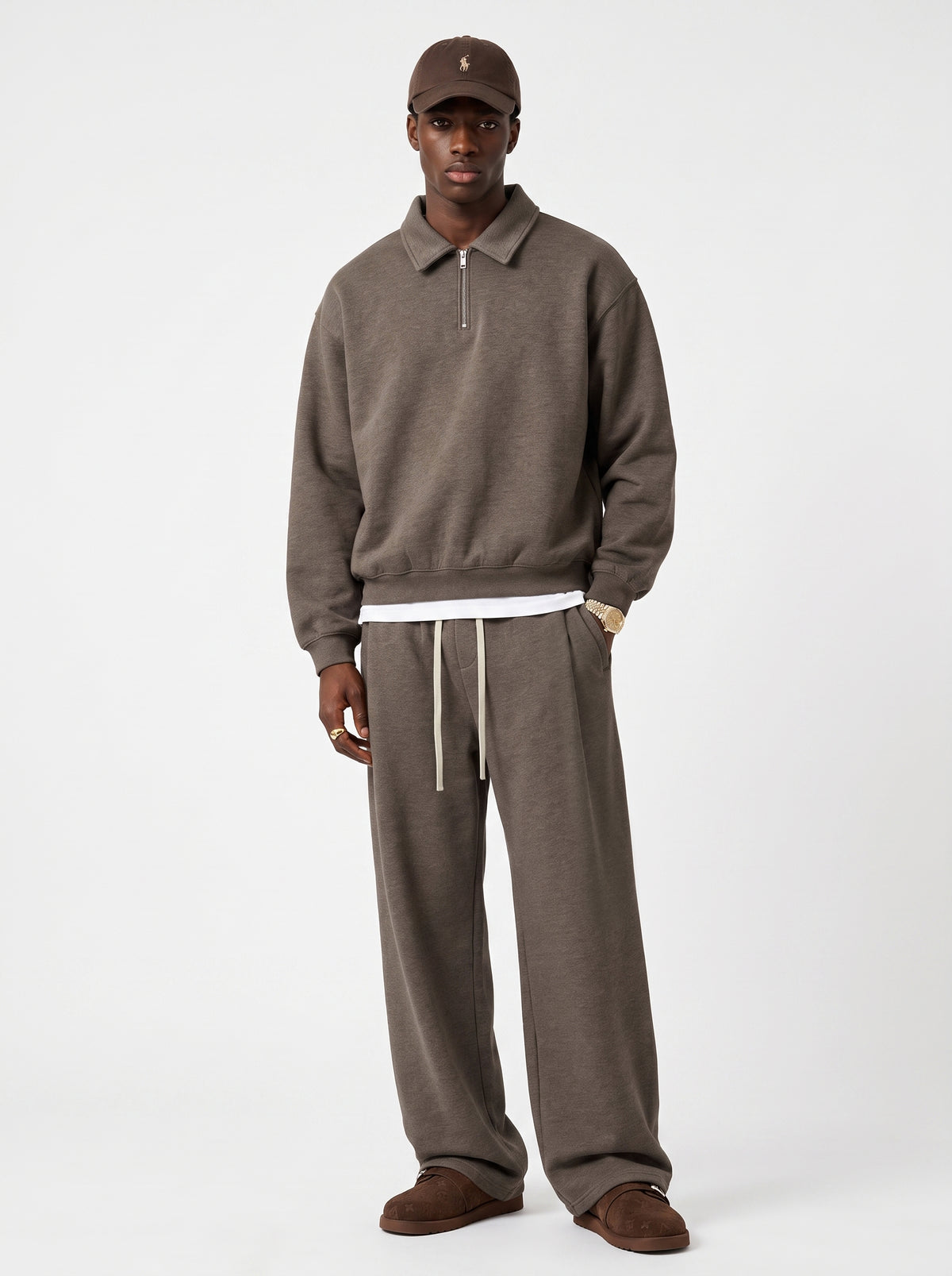 320GSM Men's Old Money Convertible-Collar Half-Zip Polo Sweatshirt Selenphine