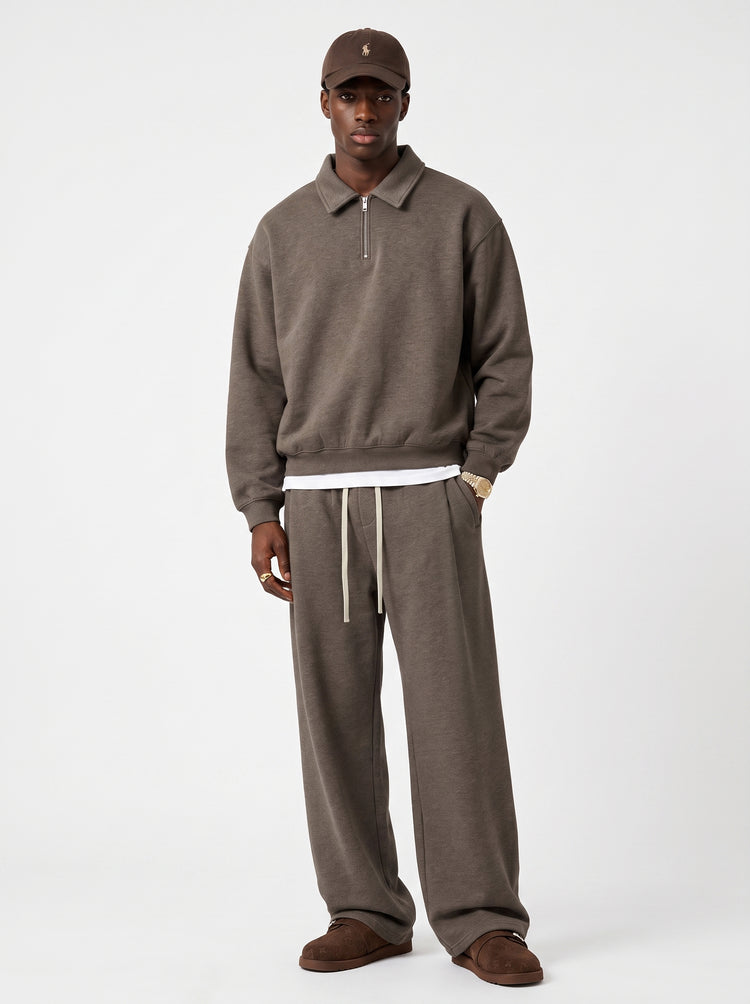 320GSM Men's Old Money Convertible-Collar Half-Zip Polo Sweatshirt Selenphine