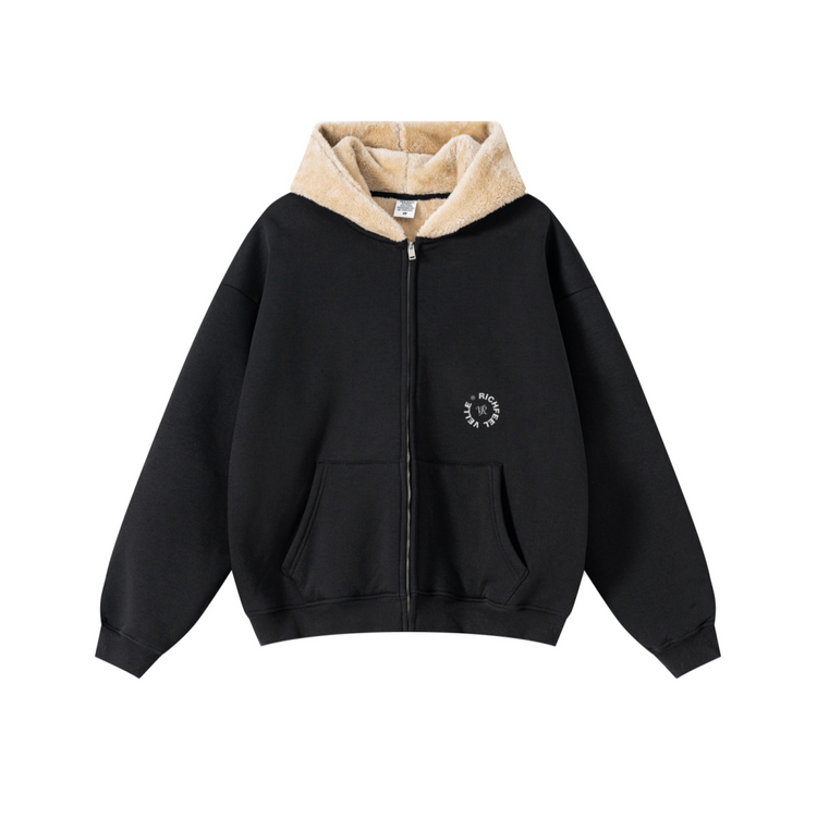 560GSM Unisex Composite Fleece Zip-Up Hoodie Black
