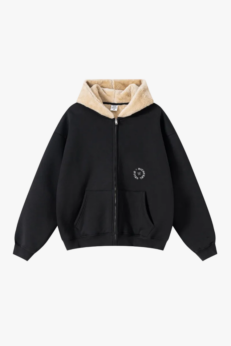 560GSM Unisex Composite Fleece Zip-Up Hoodie Black