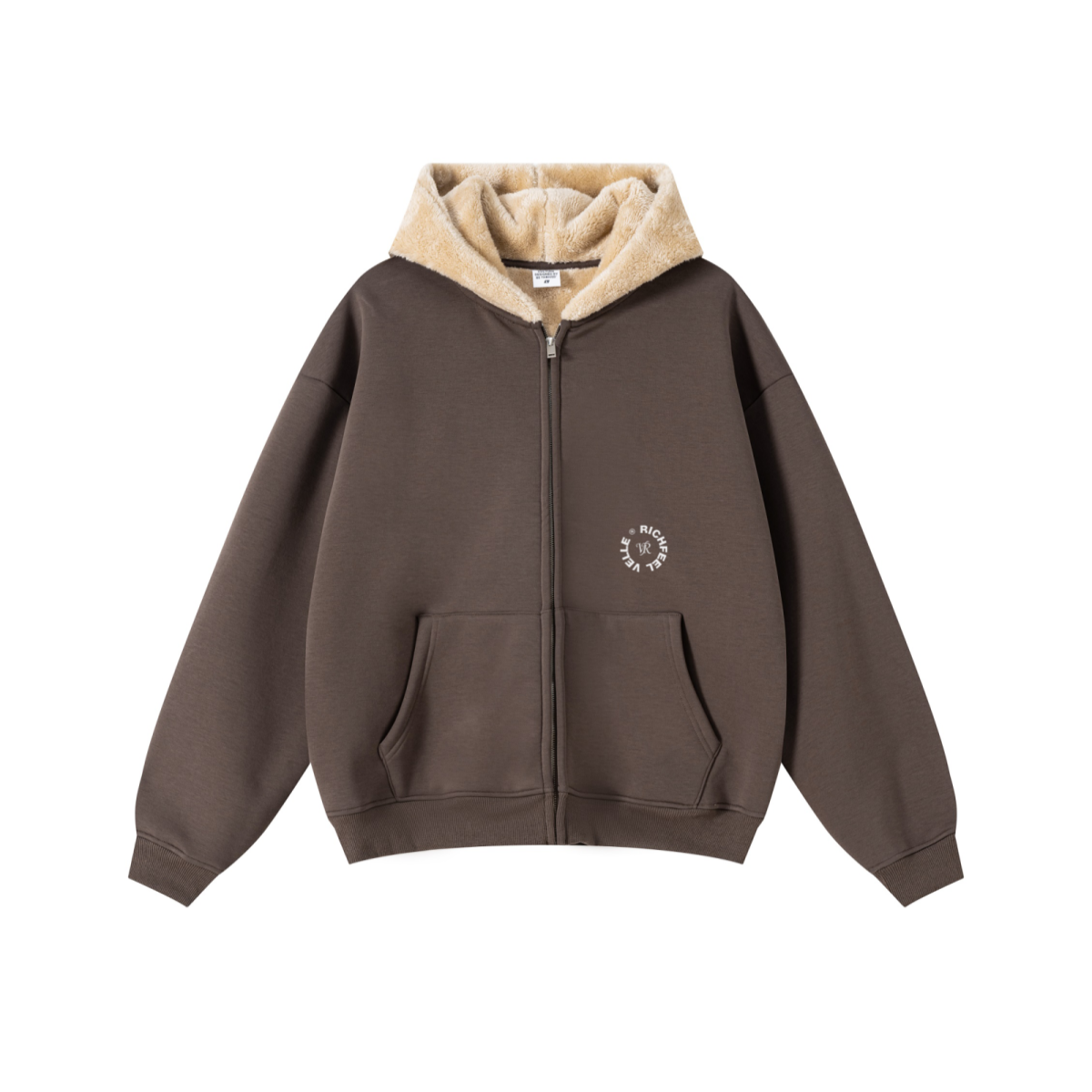 560GSM Unisex Composite Fleece Zip-Up Hoodie Brown