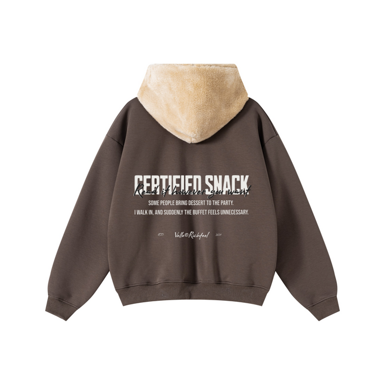 560GSM Unisex Composite Fleece Zip-Up Hoodie Brown
